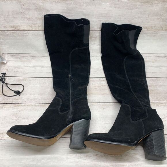 KDB SUEDE BOOTS OVER THE KNEE ANTHROPOLOGIE LOGAN BLACK 10 HEELS - Picture 5 of 16